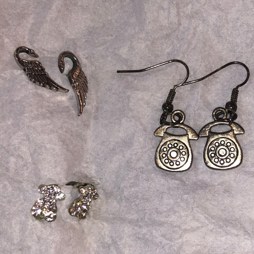 Vintage Y2K Kitsch Earrings Rotary Phone Swans Bears Bundle Lot